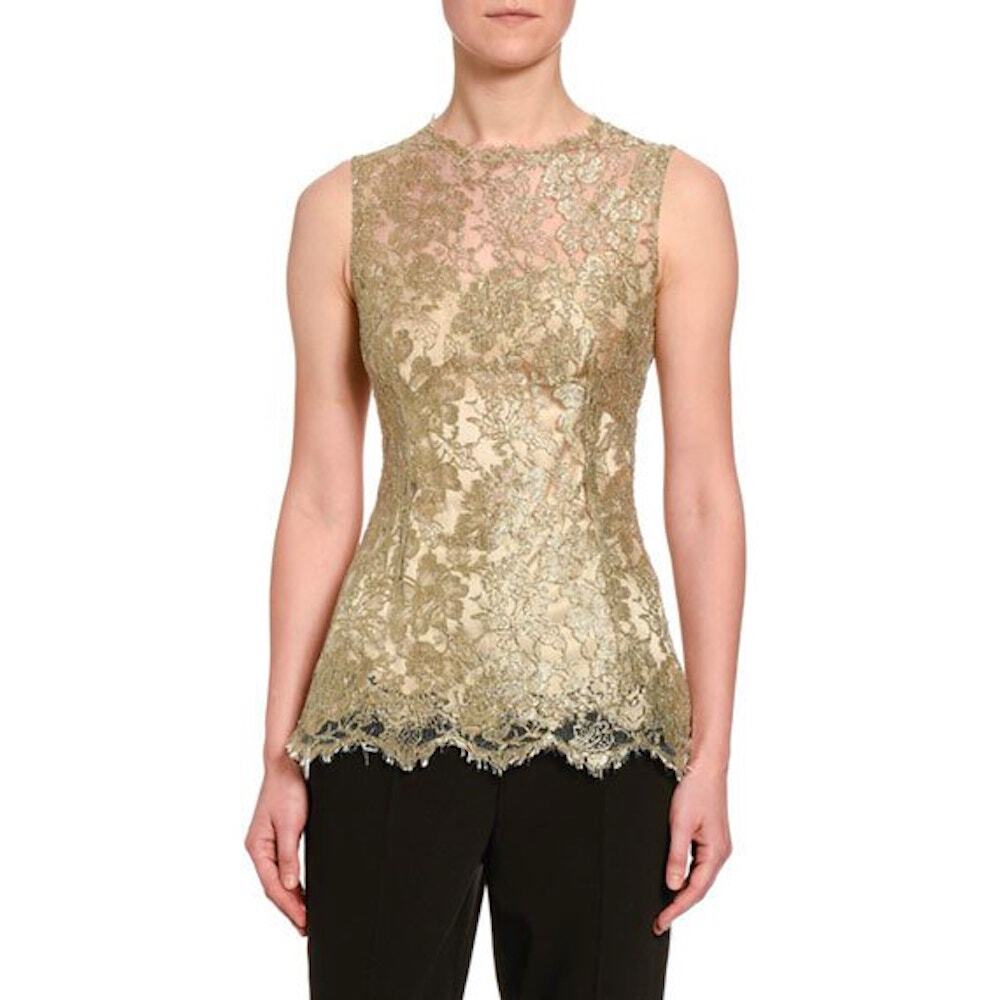 NWT Dolce & Gabbana Gold Metallic Chantilly Lace Sleeveless Top Blouse IT 44 L
